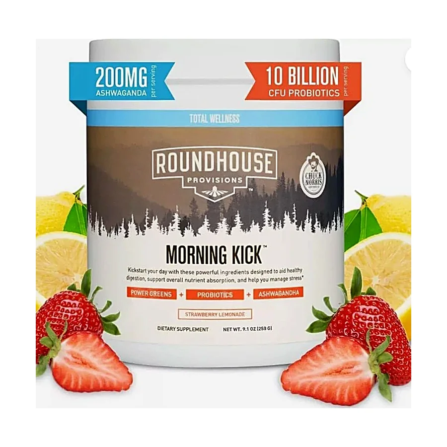 (4 Pack) Roundhouse Provisions Morning Kick Powder Strawberry Lemonade 9.1 OZ
